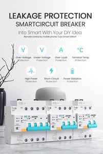 TUYAスマートサーキットブレーカー Wifi Rcbo <span class=keywords><strong>4P</strong></span> 1-63A調整可能 10kAタイマー ワイヤレスリモコン 漏電保護付き - Product Image 2