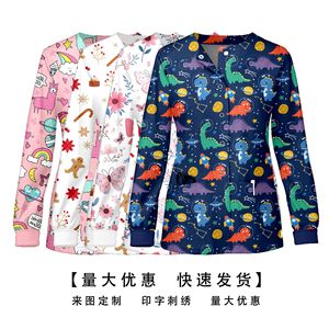 Custom Printed Scrub Tops Unisex Polyester V-Neck Medical Workwear Hospital Uniforms - Product Image 4