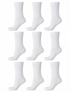 <b>White</b> Ribbed Anti-Slip Nylon <b>Sports</b> Crew Athletic <b>Socks</b> Plain Knit for Daily Wear and Basketball Training - Product Image 1