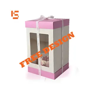 KinSun Free Design Birthday Cake Box Custom Printed Logo Cake Packaging Box Wholesale Layered Tall Cake Boxes With Window