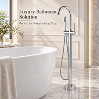 Robinet de baignoire monocommande au design moderne, à poser au sol, en laiton poli finition noire, avec cartouche céramique et jet doux