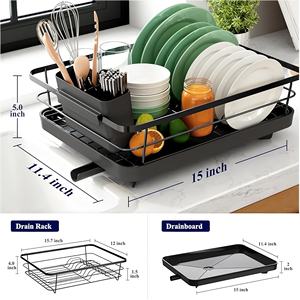 Estante de secado de platos negro para mostrador de cocina con soporte para cubiertos Organización de fregadero de acero inoxidable y elementos esenciales de almacenamiento - Product Image 4
