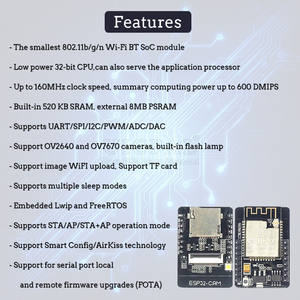 Cartes de développement ESP32-S CAM pour module WiFi BT 2,4 GHz avec <span class=keywords><strong>kit</strong></span> de téléchargement Micro CH340 8 Mo PSRAM <span class=keywords><strong>ESP</strong></span> <span class=keywords><strong>32</strong></span> DIP-16 ESP32 - Product Image 5