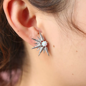 Orecchino a bottone a forma di sole <span class=keywords><strong>con</strong></span> cz mirco pave opal stone prong setting fashion sun star earring wedding - Product Image 4