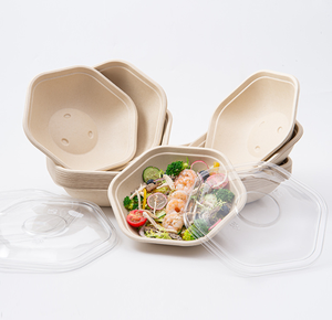 Bol hexagonal jetable en bagasse de 750 ml à 1300 ml, conteneur alimentaire compostable en canne à sucre avec couvercle - Product Image 4