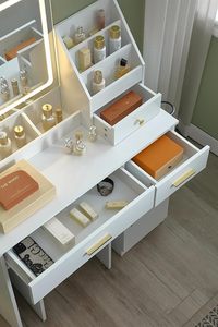 Caja de almacenamiento de maquillaje de tocador blanca con 3 <span class=keywords><strong>cajones</strong></span> Silla cómoda Toma de corriente Soporte para secador de pelo Iluminación LED de 3 colores para dormitorio - Product Image 6