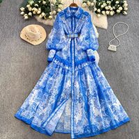 Robe chemise vintage à manches lanternes, boutonnée, ceinturée, longueur midi, élégante pour le bureau