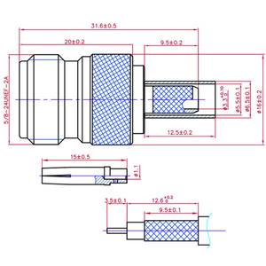 G-karve RF <strong>Connector</strong> N-<strong>K</strong>-3 Female Header External Thread Internal Hole Crimp Type Compatible 50-3 Wire RG142 Cable Solid - Product Image 6