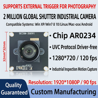 Cámara con Obturador Global ZYKD 2MP AR0234, 1080P/90fps, USB2.0, Módulo Industrial, Visión Artificial, Sin Controlador