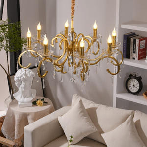Lustre en fer pour salon de style campagnard américain, luminaire pour salle à manger et chambre de villa, lampe suspendue en cristal de style européen simple - Product Image 2