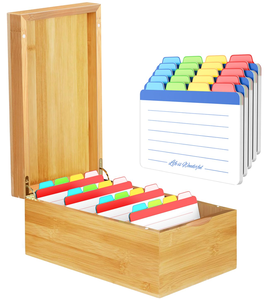 White Wooden <strong>Recipe</strong> <strong>Box</strong> with 100 Cards &amp; 6 Dividers - Brown Lid Organizer for Wedding Gifts &amp; Cooking Enthusiasts - Product Image 1