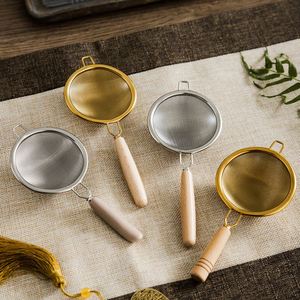 Wholesale 304 Stainless Steel Silver Gold Metal With Wooden Handle Strainer 200Mesh Filter for <b>Tea</b> Flour Sugar Spices - Product Image 2