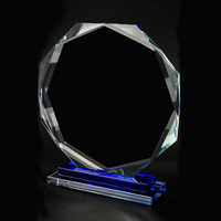 Trophée en cristal écologique gravé au laser, plaque de verre bleue personnalisée, base double couche, thème football, récompenses sportives