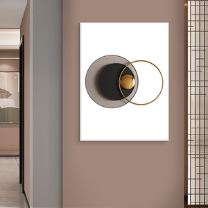 Vente en gros d'art mural moderne <span class=keywords><strong>cercle</strong></span> géométrique abstrait <span class=keywords><strong>peinture</strong></span> sur toile ronde en métal pour la décoration intérieure - Product Image 4
