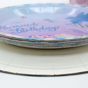 Hstyle Pastel Violet Sirène Thème Fête Écologique <span class=keywords><strong>Assiette</strong></span> En Papier Enfants Fête D'anniversaire Couverts Kit Sirène Partie Vaisselle - Product Image 4