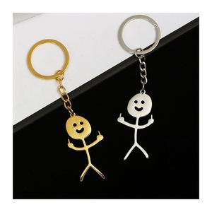 Stainless Steel Funny Doodle Middle Finger Stickman Keychain Metal Decorative Hanging Pendants Keyring Car <b>Key</b> <b>Chains</b> Gift - Product Image 1