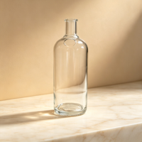 Bouteilles de verre personnalisées de 1000 ml, 620 g, avec décalcomanie mate de luxe, vides, pour spiritueux, vin, brandy, avec couvercle en verre