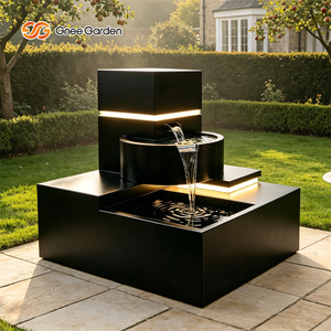 Gnee Garden, étagère de jardin moderne en métal, résistante aux intempéries, avec revêtement en poudre, à 3 niveaux, rectangulaire, noire, éclairée, autoportante - Product Image 1