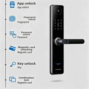 Serrure <span class=keywords><strong>de</strong></span> porte intelligente compatible avec l'application Tuya, stockage sur le cloud, sécurité intelligente, alliage d'aluminium, empreinte digitale, carte, mot <span class=keywords><strong>de</strong></span> passe, clé - Product Image 4