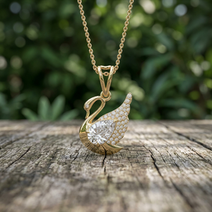 Pendentif Cygne en Or Blanc et Diamants, Diamants Naturels Taillés en Poire, Bijoux Romantiques pour Femmes, Port Quotidien - Product Image 1