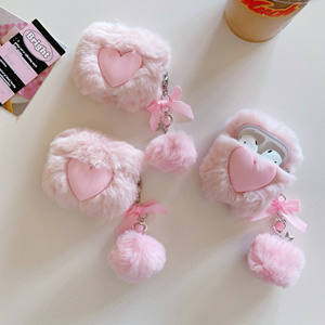 Fourrure de lapin <span class=keywords><strong>mignon</strong></span> dessin animé rose en peluche coeur aimant anti-chute accessoires pour écouteurs couverture pour <span class=keywords><strong>Airpods</strong></span> pro 1 2 3 étui pour écouteurs - Product Image 1