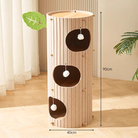 Grand arbre à chat cylindrique écologique en sisal, tour à 3 niveaux avec griffoir et jouet suspendu en carton