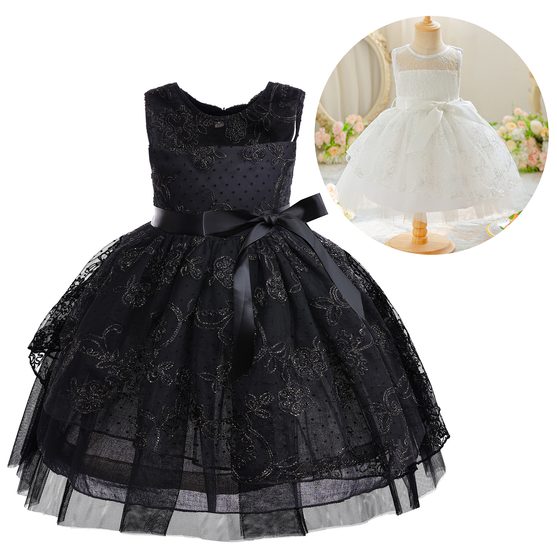Ball Gown Black Lace Dress For Girls Coviviky 3-10 Years Old Girls' Elegant  Solid Color