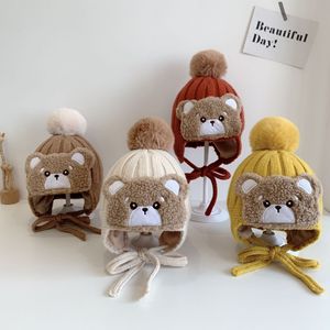 Autumn and Winter Pom-pom Knitted Ear-protecting <strong>Hat</strong> for Babies in Cute <strong>Bear</strong> Style - Product Image 1
