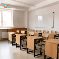 Ensemble bureau et chaise ergonomiques en bois pour étudiant avec panneau frontal et panier à livres en fil métallique – Mobilier scolaire pour salle de classe