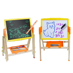 21 inch Wooden Rubber Foot Double Sided Writing Pad Graffiti Drawing Tablets with Floor Standing folding frame digital