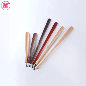 Logo personalizzato Lazy Long Black Style vintage Wood Shoe Horn Hotel calzascarpe in legno per uomo donna