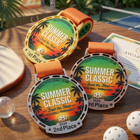 Médailles de sport en alliage de zinc avec pulvérisation 3D couleur or, argent, bronze, dégradé de couleurs, motif palmier au coucher du soleil, pour le pickleball