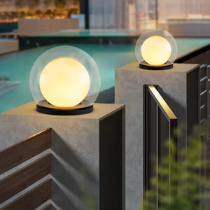 Lumières solaires extérieures de boule de lune de jardin rechargeables en verre imperméable IP65 LED lumières de pelouse colonnes décoratives de paysage - Product Image 5