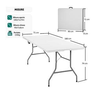 Rectangular Plastic Folding <b>Table</b> 180X71X74 Cm Resin Structure Catering Use - Product Image 3