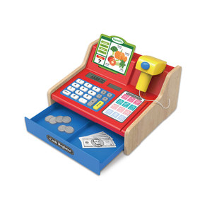 Juguete de Madera Eléctrico con Caja Registradora Roja para Niños, Juego de Imitación de Supermercado - Product Image 1