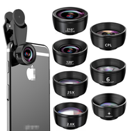 7 en 1 Clip-on Haute Qualité Lentilles de Téléphone Portable Zoom 15x Macro Grand Angle Fish Eye Caméra Objectif de Téléphone Portable