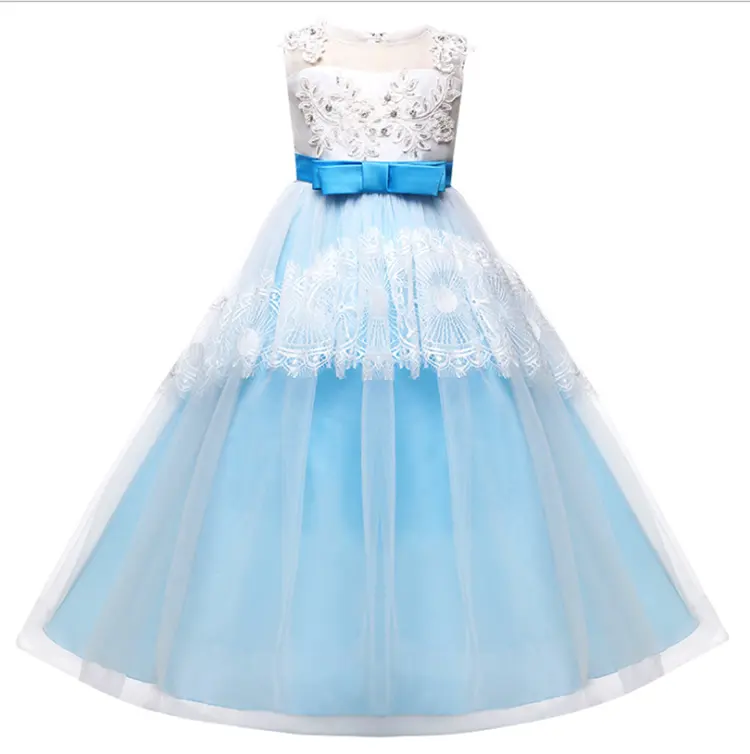 HYM42 venta al por menor de niña de las flores encaje vestido de los niños, fiesta de boda, vestido de chica Formal fiesta desfile largo vestido de princesa