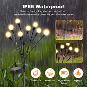 6/8/10/16 Recommend Led Solar Powered Wind-Powered Swaying Firefly <b>Lamp</b> Landscape Garden Outdoor Rgb Firework Solar Garden Light - Product Image 4