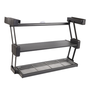 Estante de Almacenamiento Plegable de Doble Capa para Montar en la Pared de la Cocina, Organizador de Platos y Tazones de Acero Inoxidable y Aleación de Aluminio, Rectangular, Negro y Blanco - Product Image 5