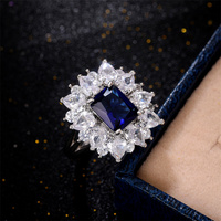 Bagues CAOSHI de haute qualité, magnifiques bagues en zircon cubique bleu, revêtement argenté, vintage, grandes bagues de luxe pour femmes