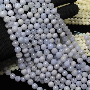 Meihan naturel brésil bleu dentelle calcédoine <span class=keywords><strong>agate</strong></span> lisse ronde perles en vrac pour la fabrication de bijoux Design bracelet à bricoler soi-même - Product Image 1