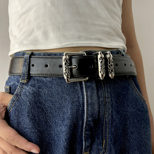 Cintura in Vera Pelle di Vacchetta alla Moda per Donne, Cintura di Lusso di Alta Gamma, Cintura Femminile con Design a Cuore, Cintura Punk Gotica per Jeans - Product Image 1