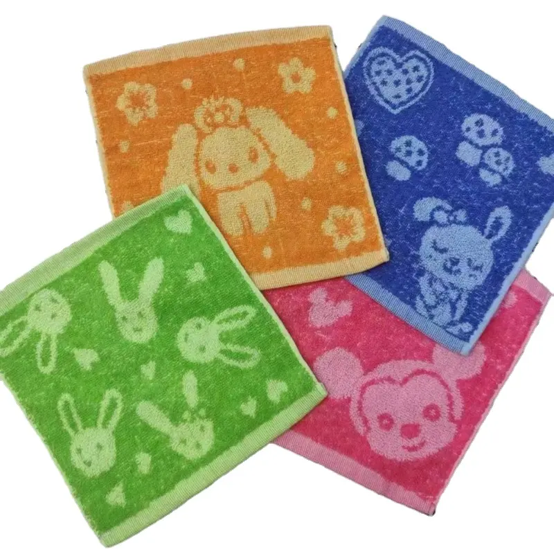 China customizedbaby cotton towels bath towel sets cotton25x25cm yarn dyed jacquard cartoon children baby mini towel