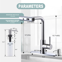 Mitigeur de cuisine moderne Robinet de cuisine cascade avec pulvérisateur à tirette et distributeur de savon en chrome Robinet d'évier en acier inoxydable