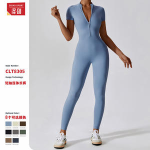 Traje Deportivo de Manga Corta con Cierre para Mujer Disko Sport, Mono de Color Sólido para Fitness CLT8305, Ropa de Yoga - Product Image 5