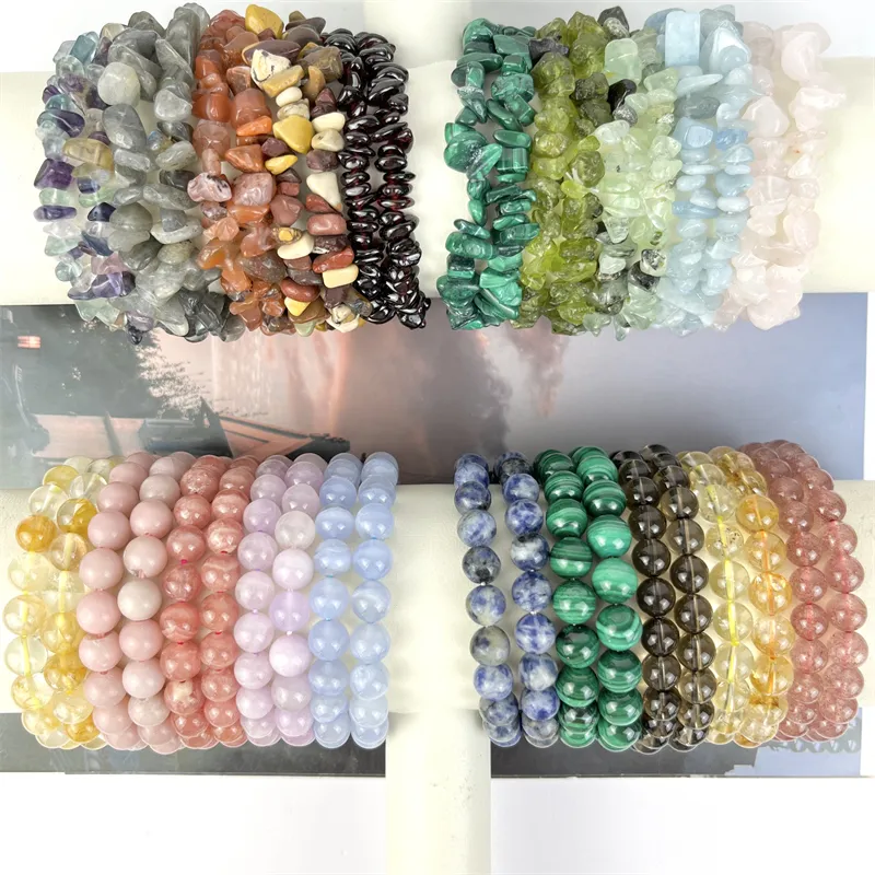 Bracelet de perles de cristal naturel en gros bracelet de puces de cristal cadeaux de guérison pour un ami