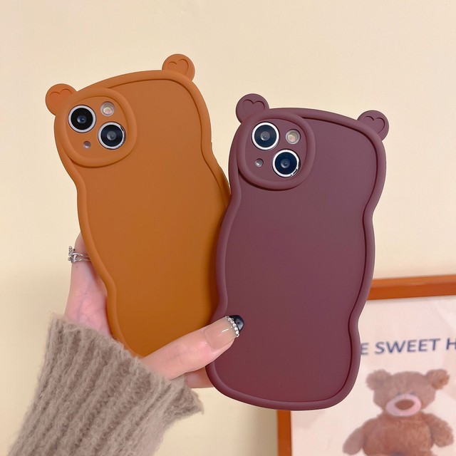 Fashion Cute Bear Ears Wave Side Phone Case for iPhone 16 17 15 13 14 12 11 Pro Max XS MAX XR Liquid Silicone Back Cover Shell