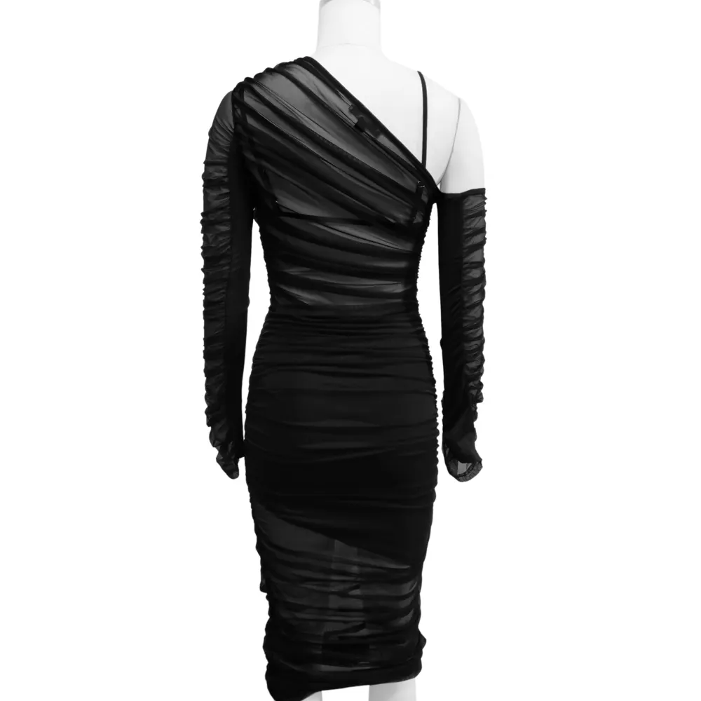 सेक्सी काले लगाम आधा कंधे Bodycon लंबी आस्तीन महिलाओं आरामदायक कपड़े