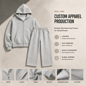 Set Due Pezzi Personalizzato con Felpa con Zip Grigio Chiaro e Pantaloni a Gamba Larga, <span class=keywords><strong>Tuta</strong></span> Casual Streetwear per Uomo e Donna - Product Image 1