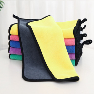Serviette de séchage automobile personnalisée à séchage rapide 400gsm 800gsm en coton, couleur unie, en polaire corail avec bordure Dobby, carrée, pour le nettoyage - Product Image 4